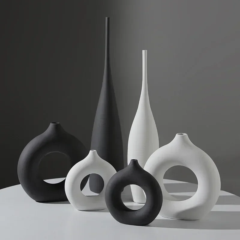 

Ceramic Vase Black and White Simple Creative Design Handmade Art Decoration Living Room Model Room Vase Decoration Home Decore