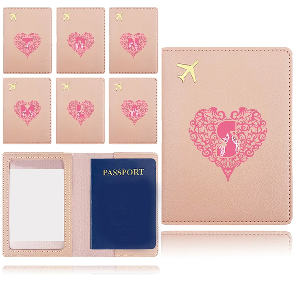 Pu Passport Case Airplane Travel Passport Cover Pocket Business Passport Clip Card Bank Card Organizer Cover Love Letter Pattern