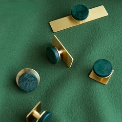 Natural Green Marble/ Solid Brass Furniture Knob with Plate Cupboard Wardrobe Dresser Shoe Box Drawer Cabinet Gold Handles