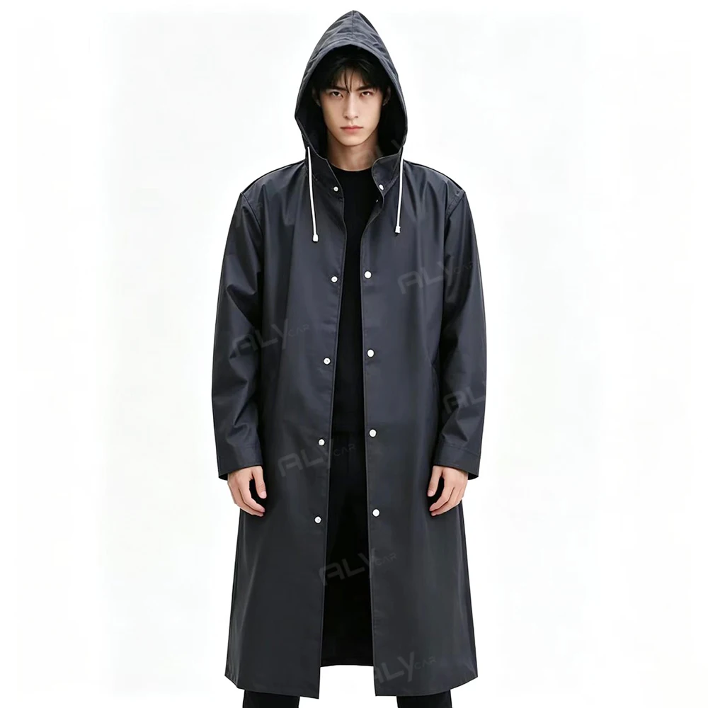 Disposable EVA Raincoat Unisex Hooded Waterproof Long Rain Coat Black Outdoor Hiking Camping Fishing Travel Wear For Men Women