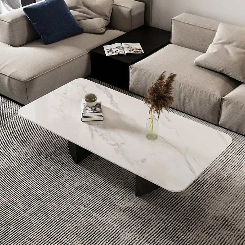 Italian minimalist light luxury rock slab coffee table Living room household small rectangular table High-end stainless steel