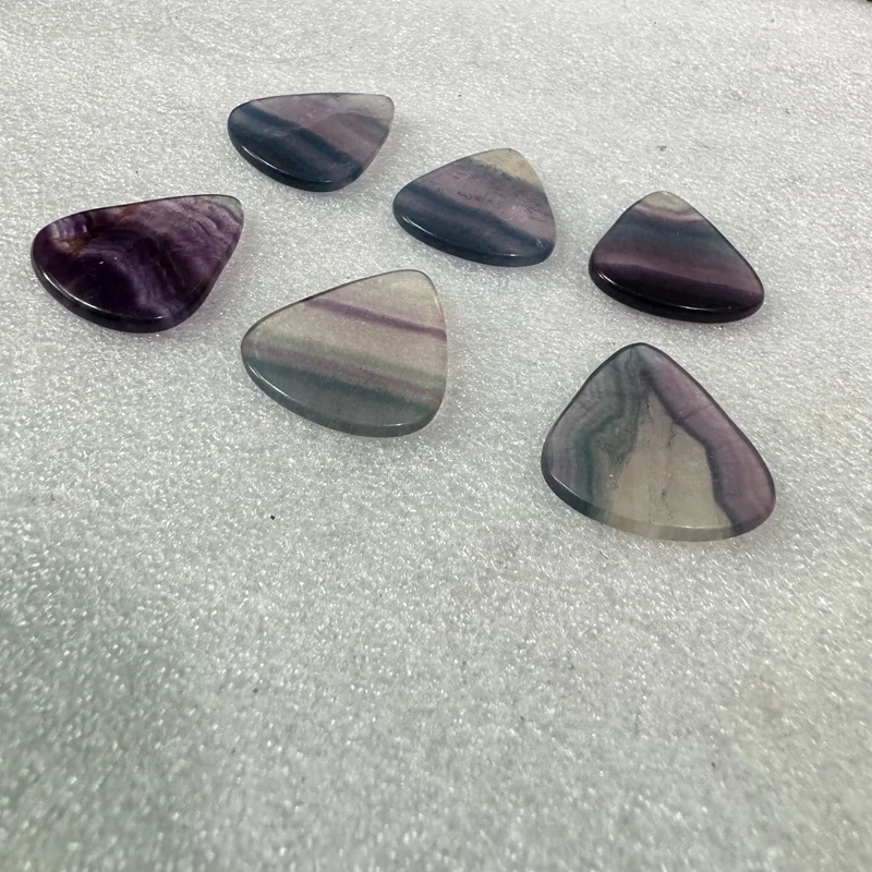 PANGEM-Wholesale 1pcs Genuine Rainbow Fluorite Guritar pick,Natural Gemstone Crystal Guitar pick,Finger Pick,27x31x2.8mm