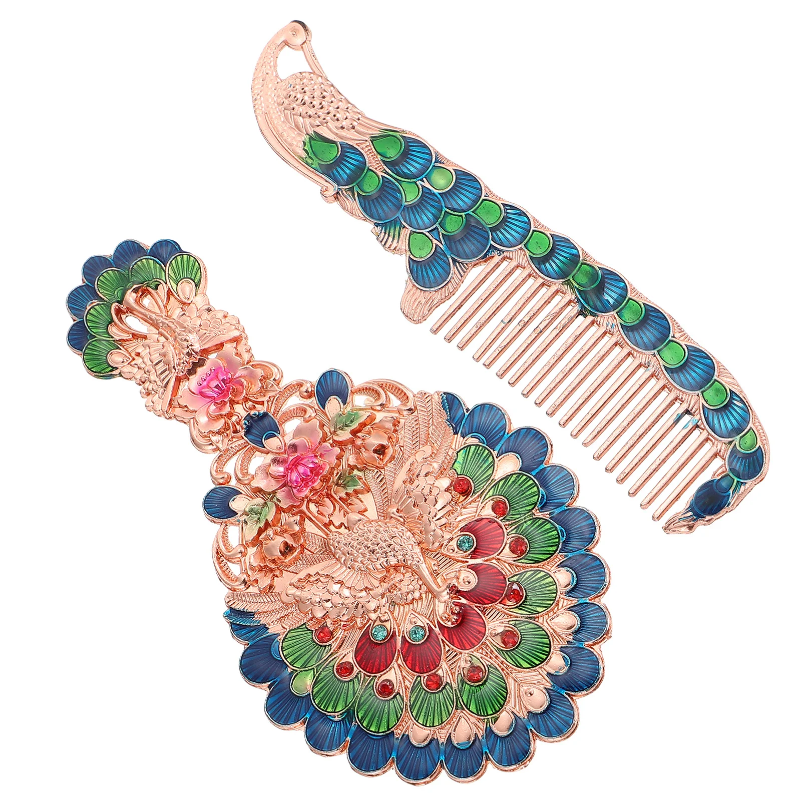 1Set Retro Makeup Mirror Handhold Design High Definition Reflective Surface with Comb Kit for Outdoor Compact Vanity Essential