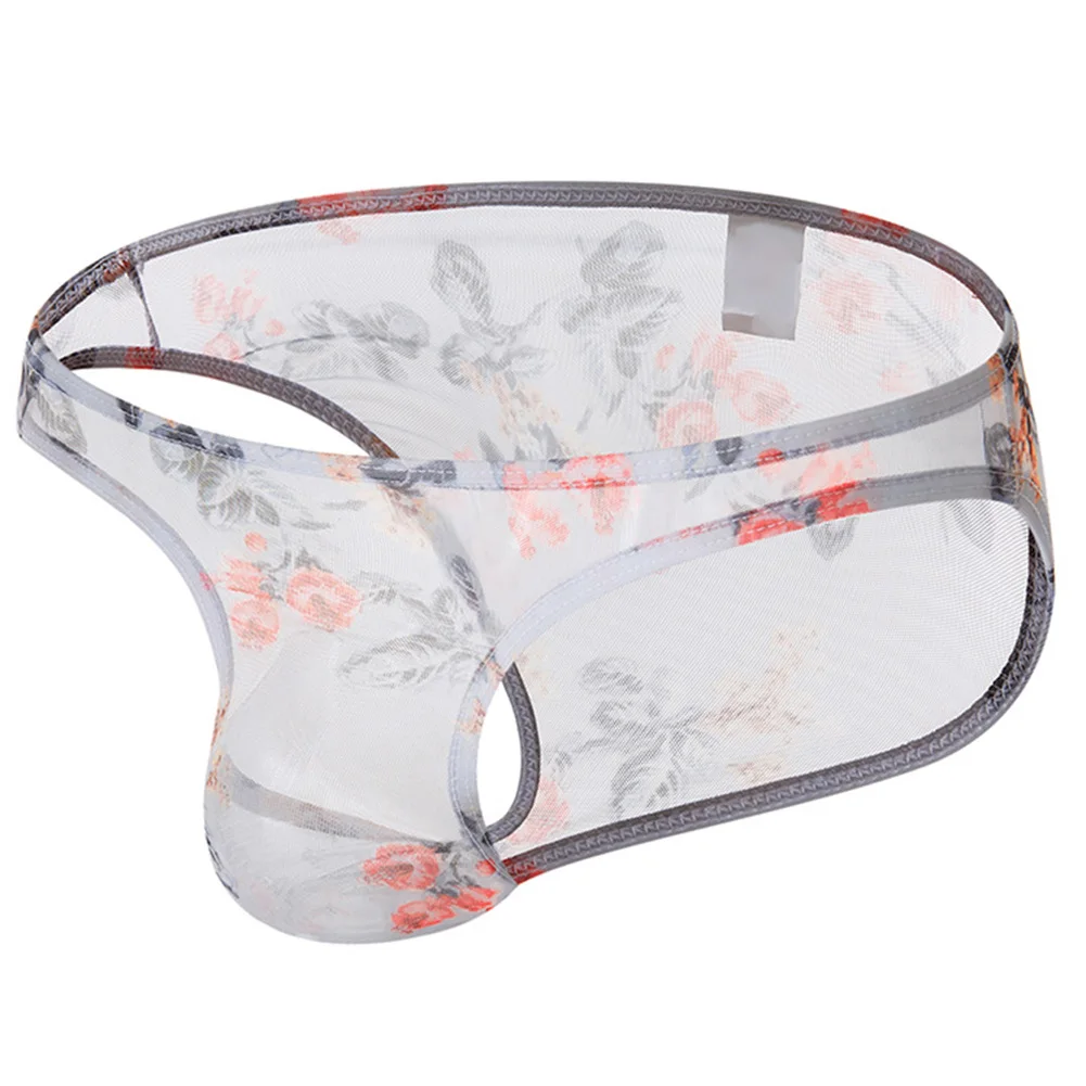 Mens See-through Ice Silk Briefs Mesh Sheer Pouch Underwear Low-rise Underpants  Soft See Through Erotic Briefs