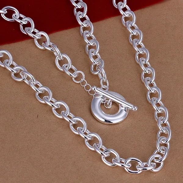 925 Silver Plated exquisite luxury gorgeous charm fashion charming male models round Necklace 18 inches jewelry N101