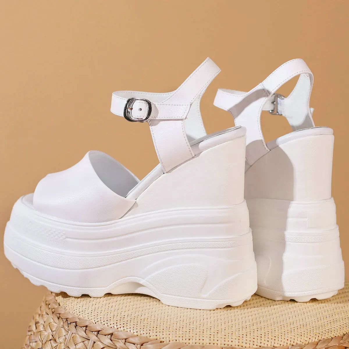 Platform Pumps Grote Maat Schoenen Vrouwen Koe Lederen Wiggen Hoge Hak Gladiator Sandalen Dames Open Teen Casual Schoenen Plus Size Schoenen