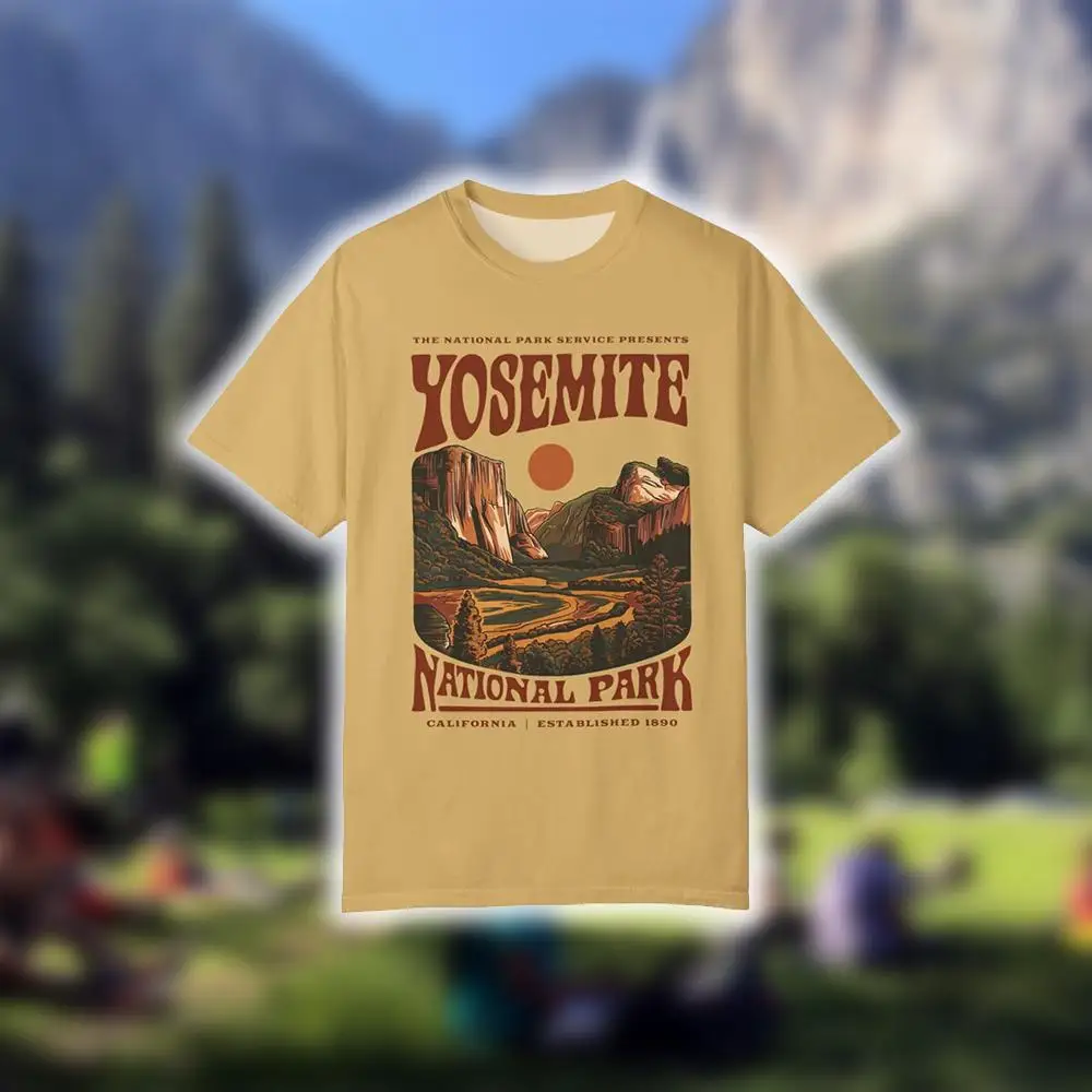 

Yosemite National Park Vintage Print T-shirt USA California Travel Souvenir Tees Outdoor Hiking Mountaineering And Camping Tops