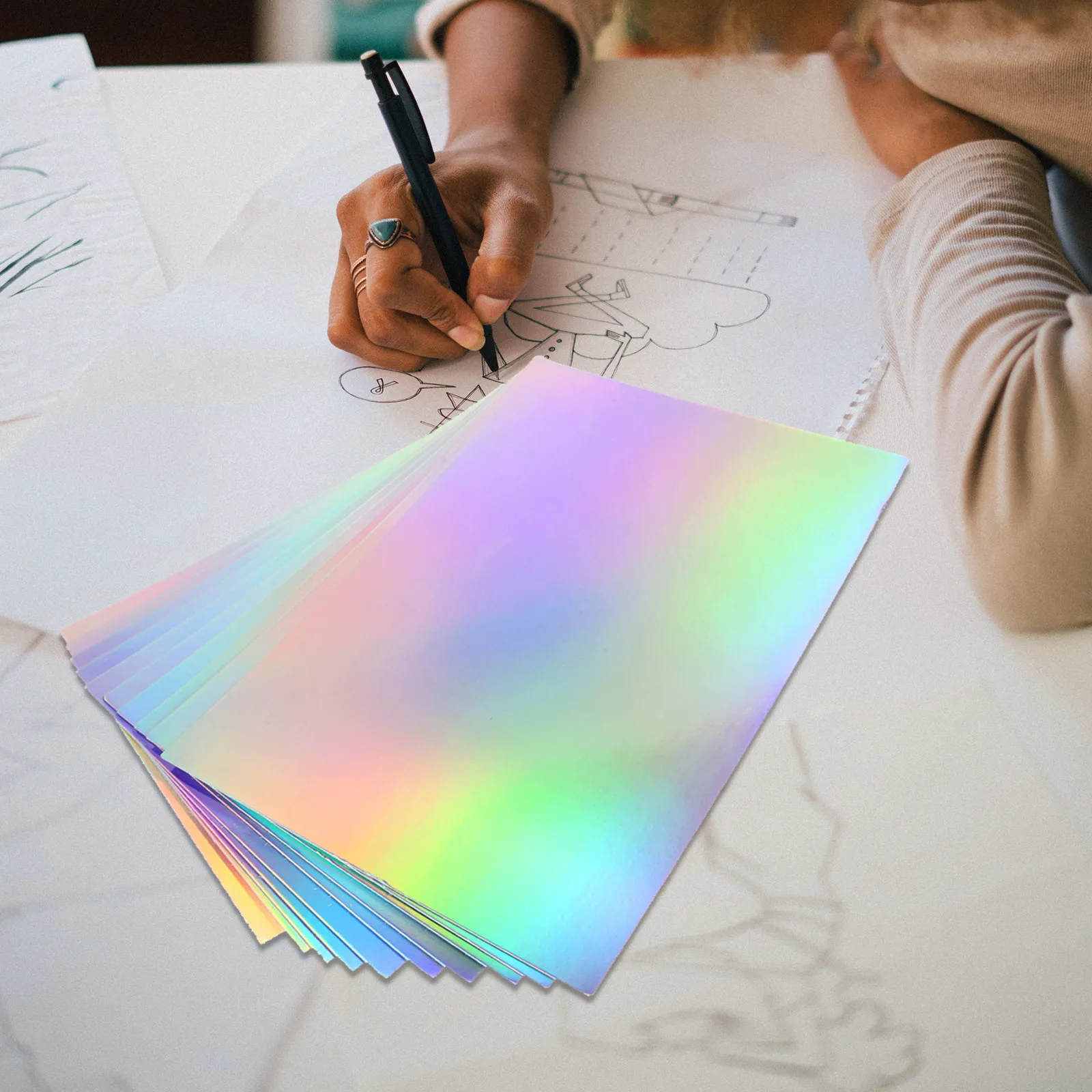 40Sheets Rainbow Metallic Cardstock Thick Glossy Glitter Paper 11.69x8.27 Inch Shiny Reflective Foil Sheets for Scrapbooking