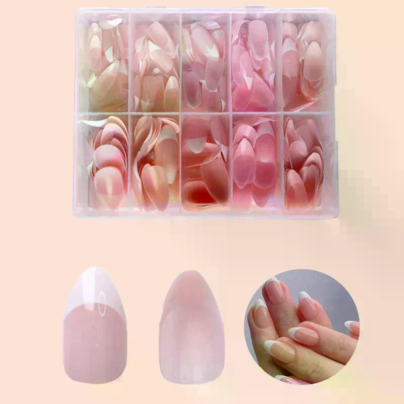 120/240/360Pcs/Box Glossy Soft Gel Pink French Nail Tips Medium Almond White Simple Press On Nails Huge Capacity False Nails