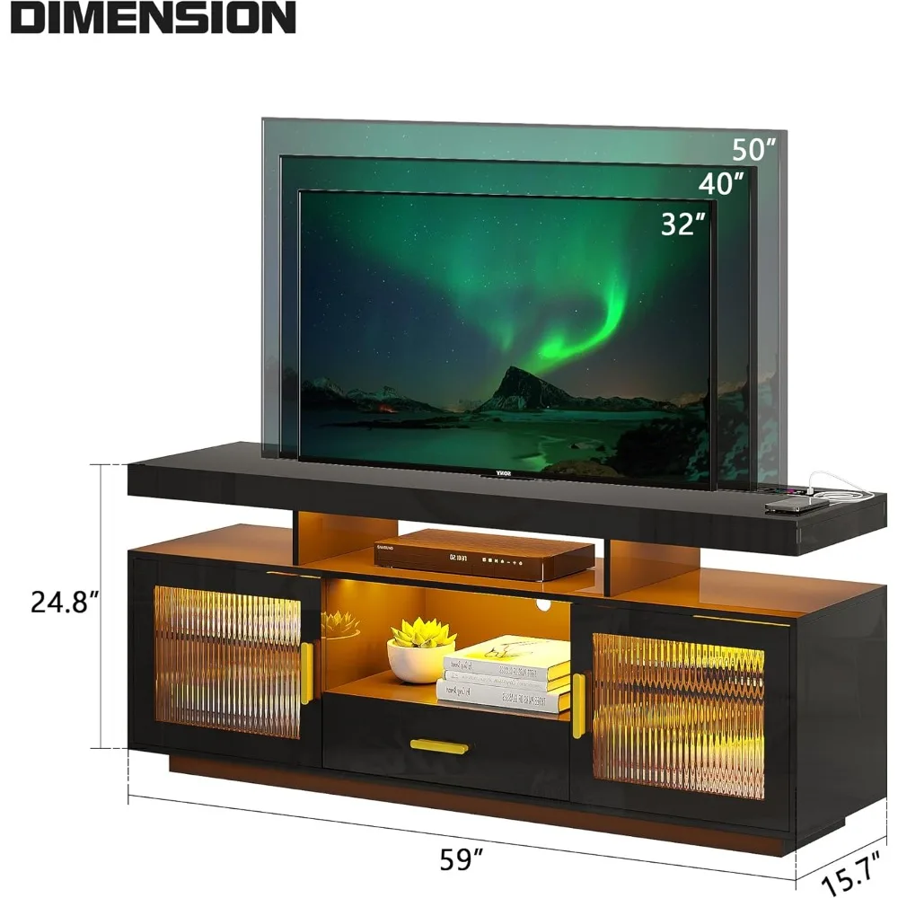 24-Color RGB TV Stand with Wireless Charger,RGB Television Table Center with Human Body Induction,Living Room Furniture