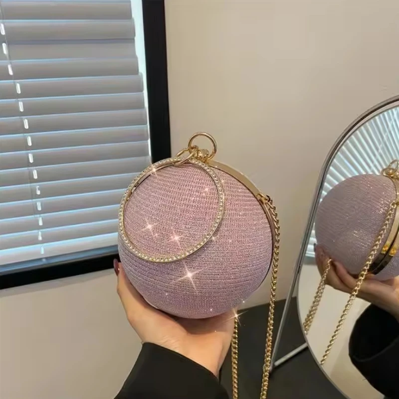 

Мини-круглые вечерние сумки для женщин, модный клатч с бриллиантами, женская сумка-мессенджер, сумка на цепочке
