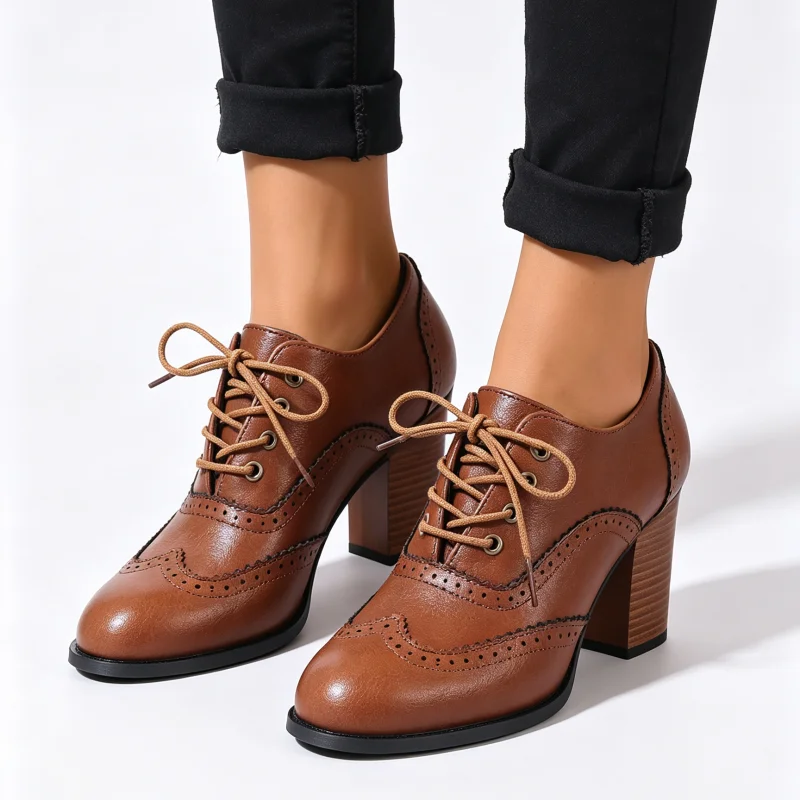 Oxford Lace Up Women - 여성용 레이스업 브로그 펌프스, 빈티지 스타일의