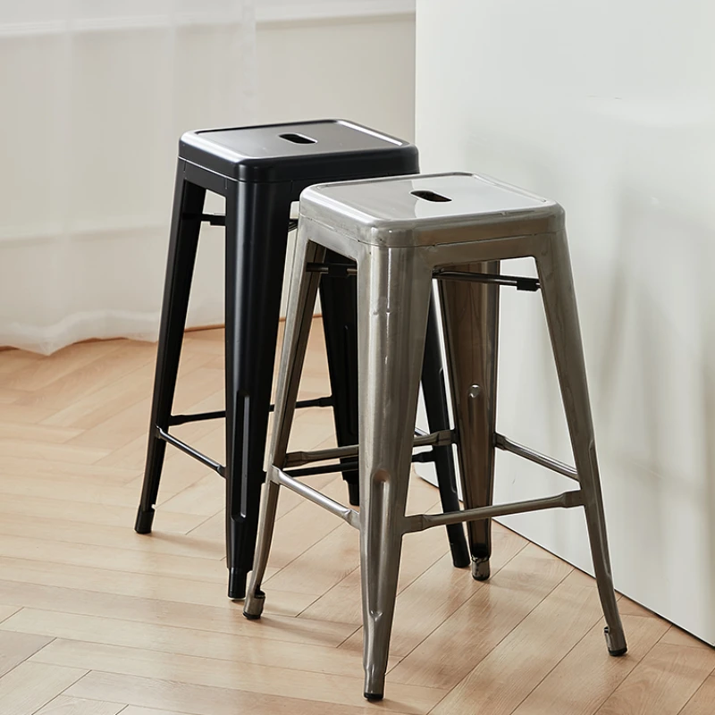 Metal square stool, low bar chair, red and black, fashionable and minimalist bar, 65CM restaurant