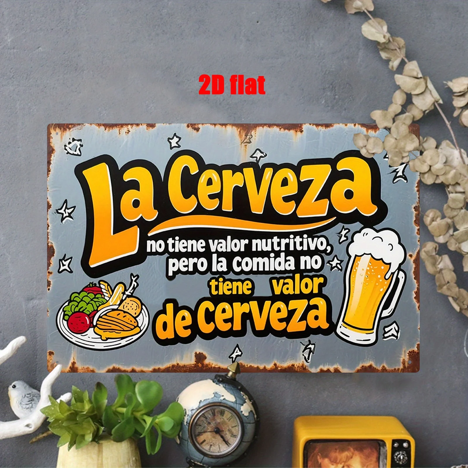 Letrero Metálico con la Frase Divertida 'La Cerveza No Tiene Valor Nutritivo', Decoración de Pared con Humor sobre la Cerveza Española, Estilo Rústico Retro para Bar