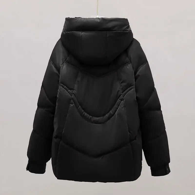 2024 Winter Cotton Padded Jacket Women Drawstring Warm Thick Loose Cotton Parkas Female Winter Hooded Parka Down Jacket Outwear