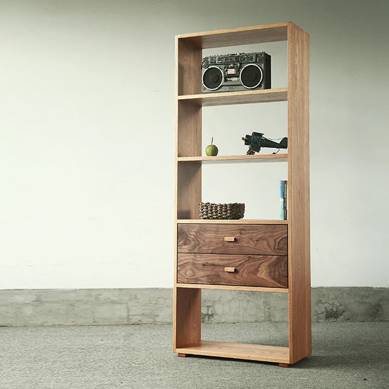 Simple Japanese black waln ut oak solid wood bookshelf shelf simple bookcase