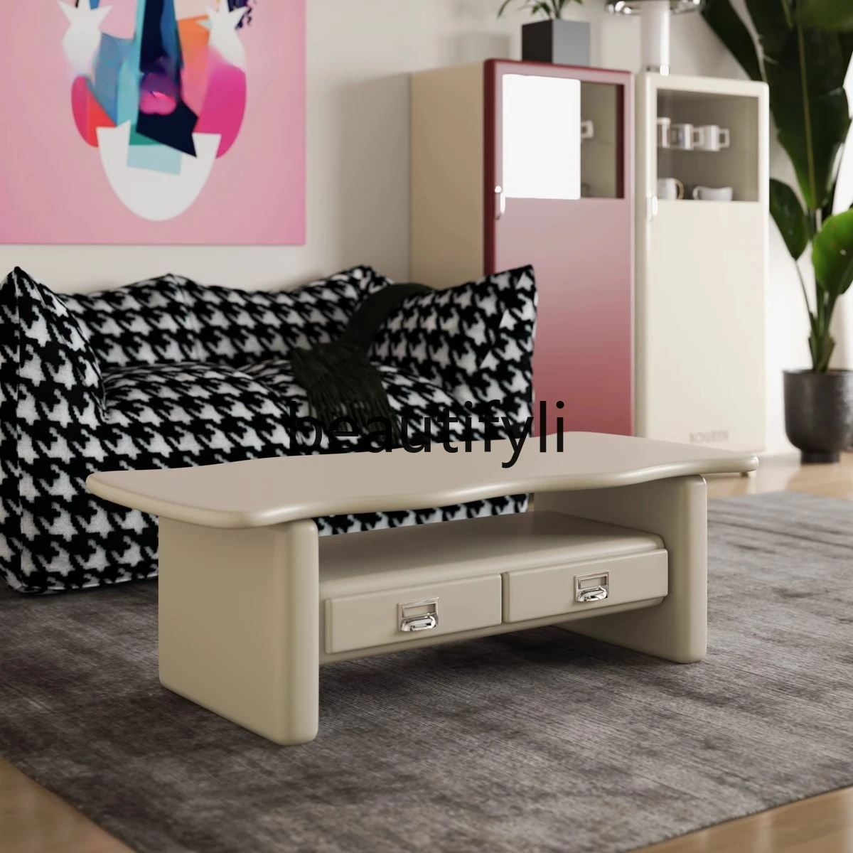 

Cream Small Apartment Simple Modern Living Room Coffee Table French Vintage Style Solid Wood