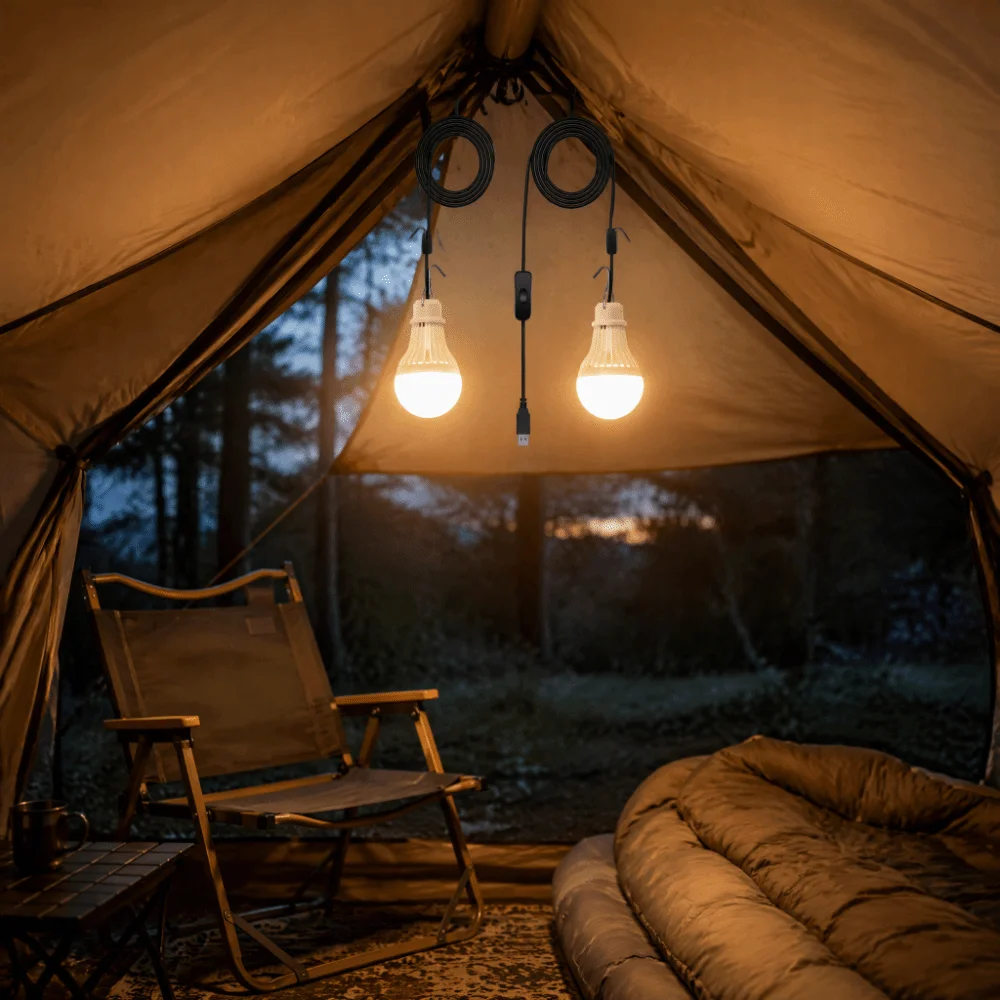 2 Pack Durable USB Powered LED Camping Lantern Simple Switch Y-Cable Tent Light Bulb Portable LED Bulb Car Interior