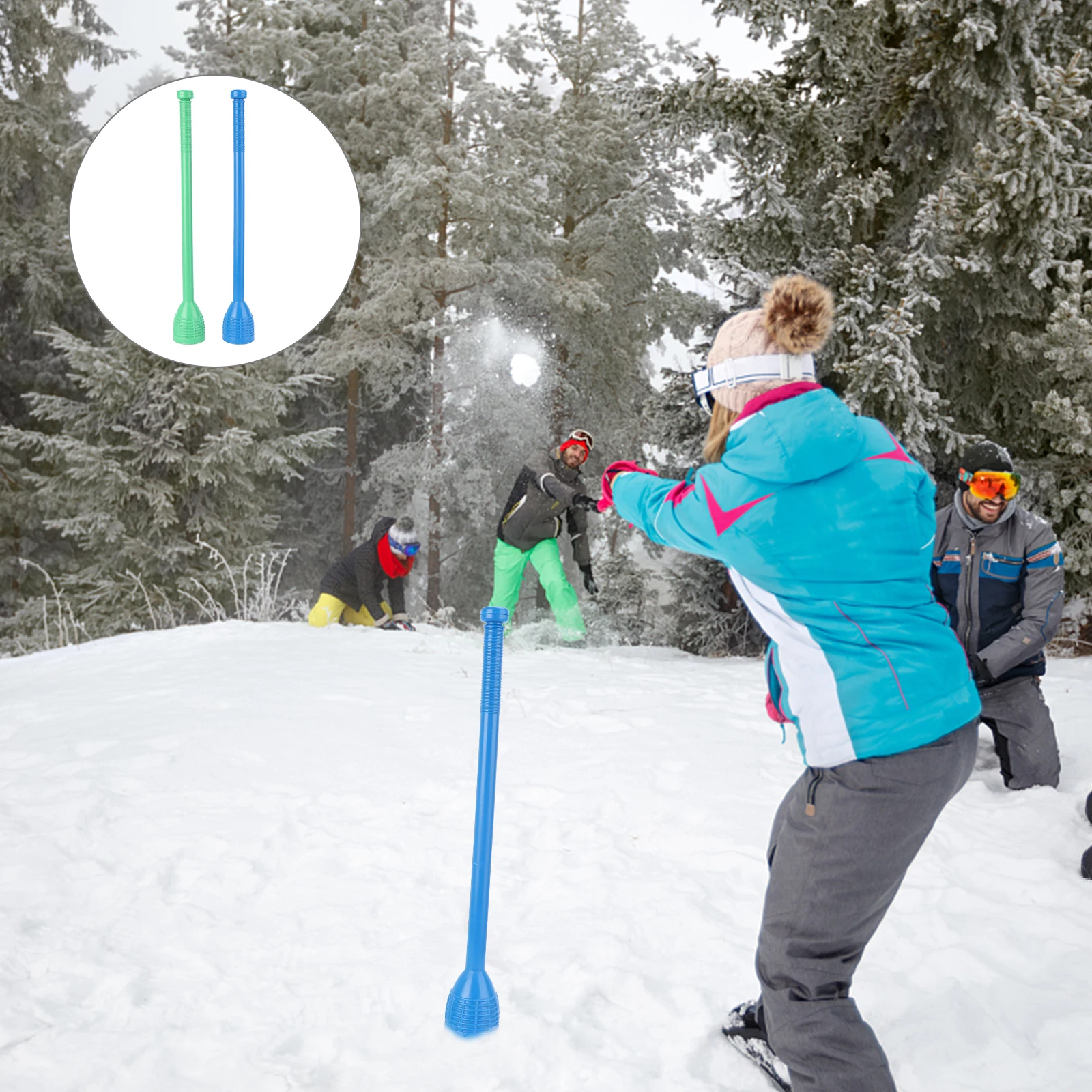 

2Pcs Snowball Thrower Stick Kids Outdoor Toy Durable PP Material Long H Easy Operation Non Slip Great Gift Idea