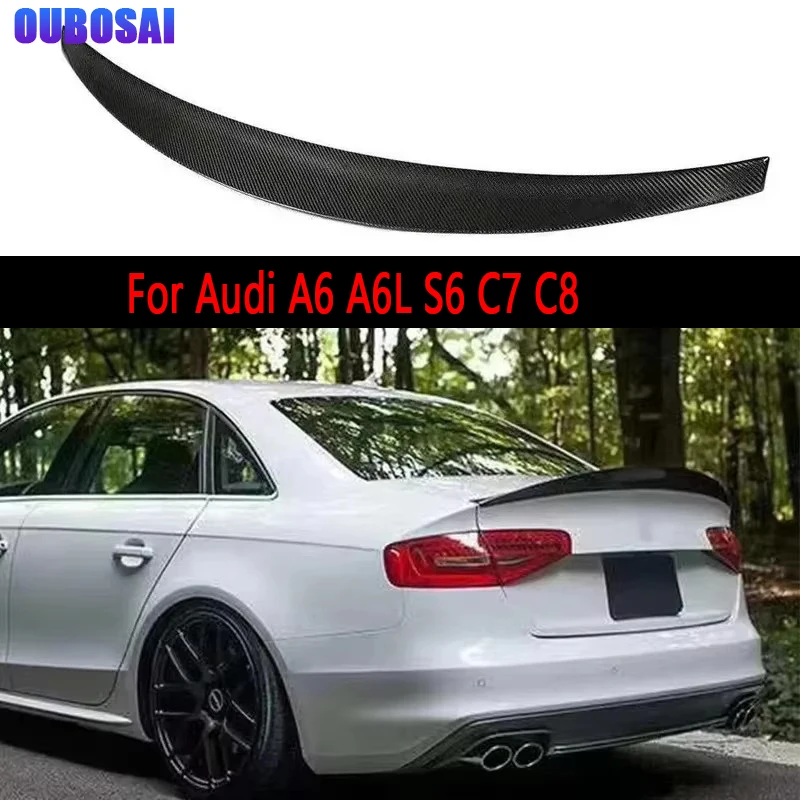 

For Audi A6 A6L S6 C7 C8 2011+ Carbon Fiber Tail fins Rear Trunk Spoiler Guide Wing Rear Wing Diverter Body Kit