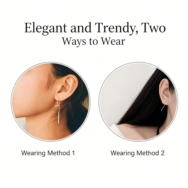 2 In 1 Convertible Bar Tassel Earrings S925 Sterling Silver Long Chain Drop Stud Earrings Women Wedding Anniversary Jewelry Gift
