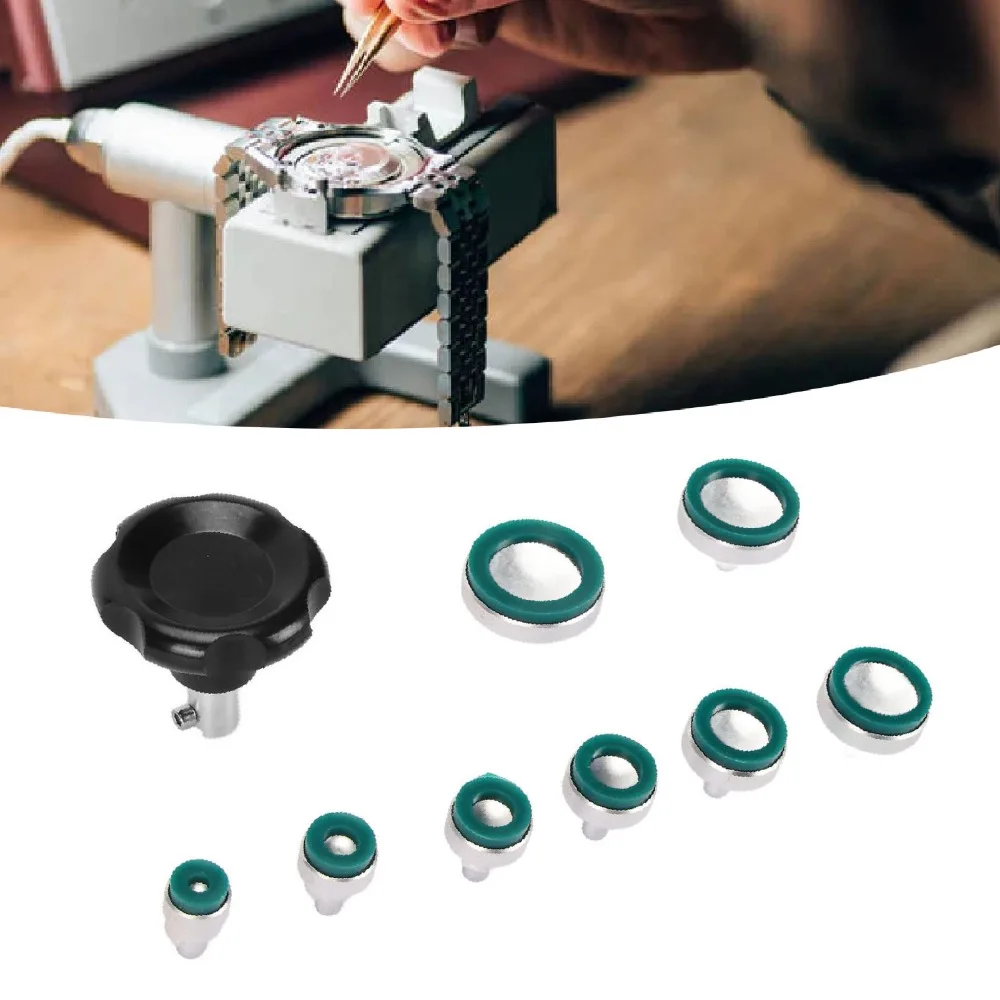 

8Pcs Rubber Material Watch Case Opener Traceless Suction Ring Type Watch Back Remover Adjustable Size Green Color Horology Tool