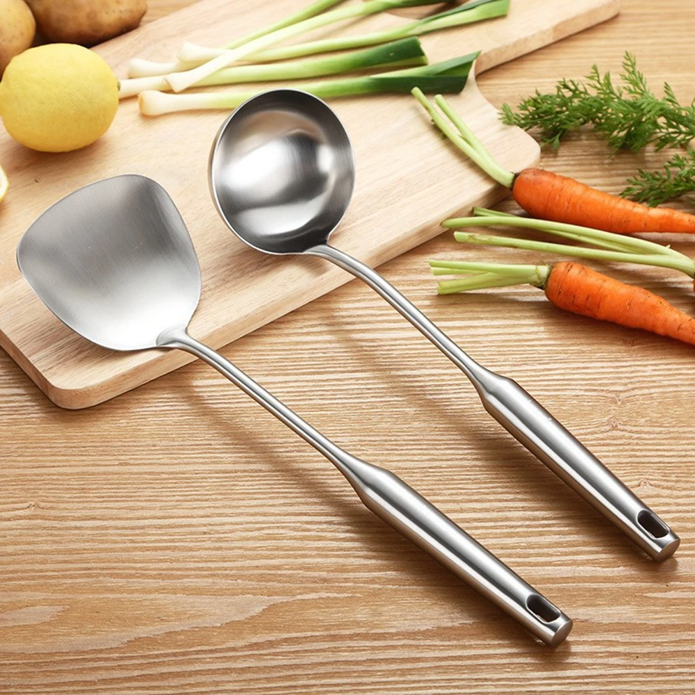 

Turner Silver Kitchenware Long Handle Kitchen Utensil 304 Stainless Steel Cooking Tool Set Wok Shovel Ladle Spoon Soup Ladle