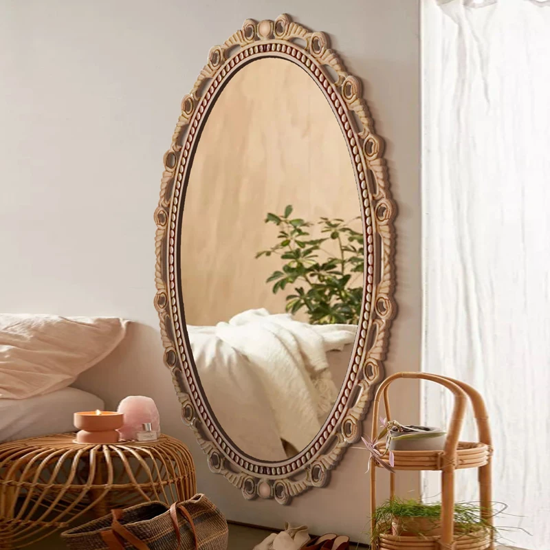 

Dressing Wall Mirror Bedroom Aesthetic Korean Vintage Bath Mirror Wavy Big Wooden Heart Living Room Tocador Home Decor YYY35XP