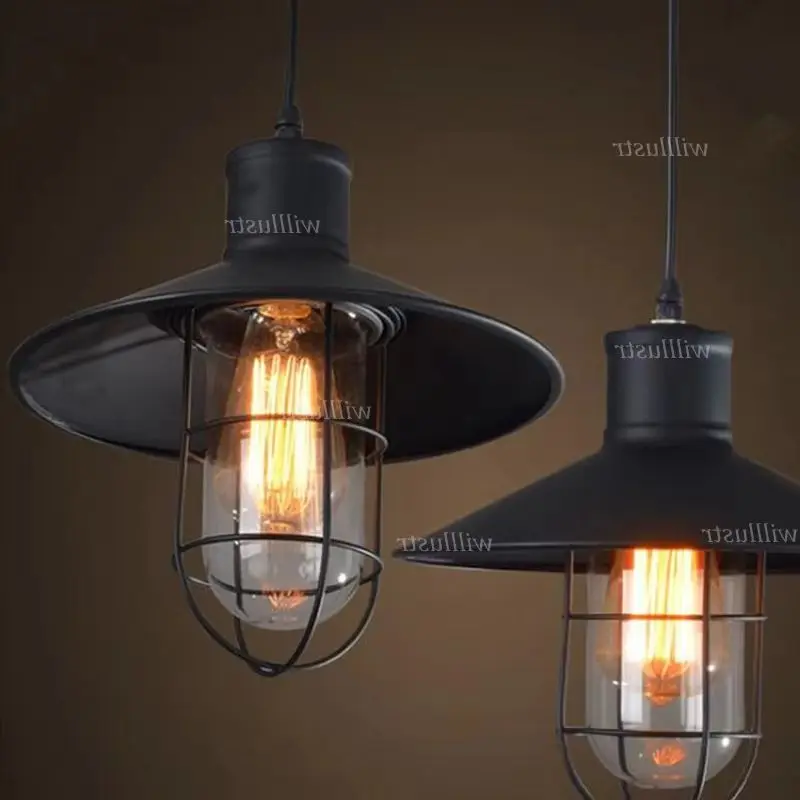

Retro Industrial Pendant Lamp Vintage Cage Filament Suspension Light Loft Cafe Attic Bar Restaurant Iron Glass Hanging Lighting