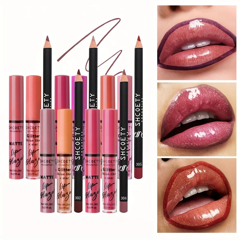 Pearl Shimmer Matte Lip Liner And Lip Oil Set Wodoodporny, nieprzywierający zestaw do ust odpowiedni dla wszystkich rodzajów skóry Pudełko na prezenty świąteczne