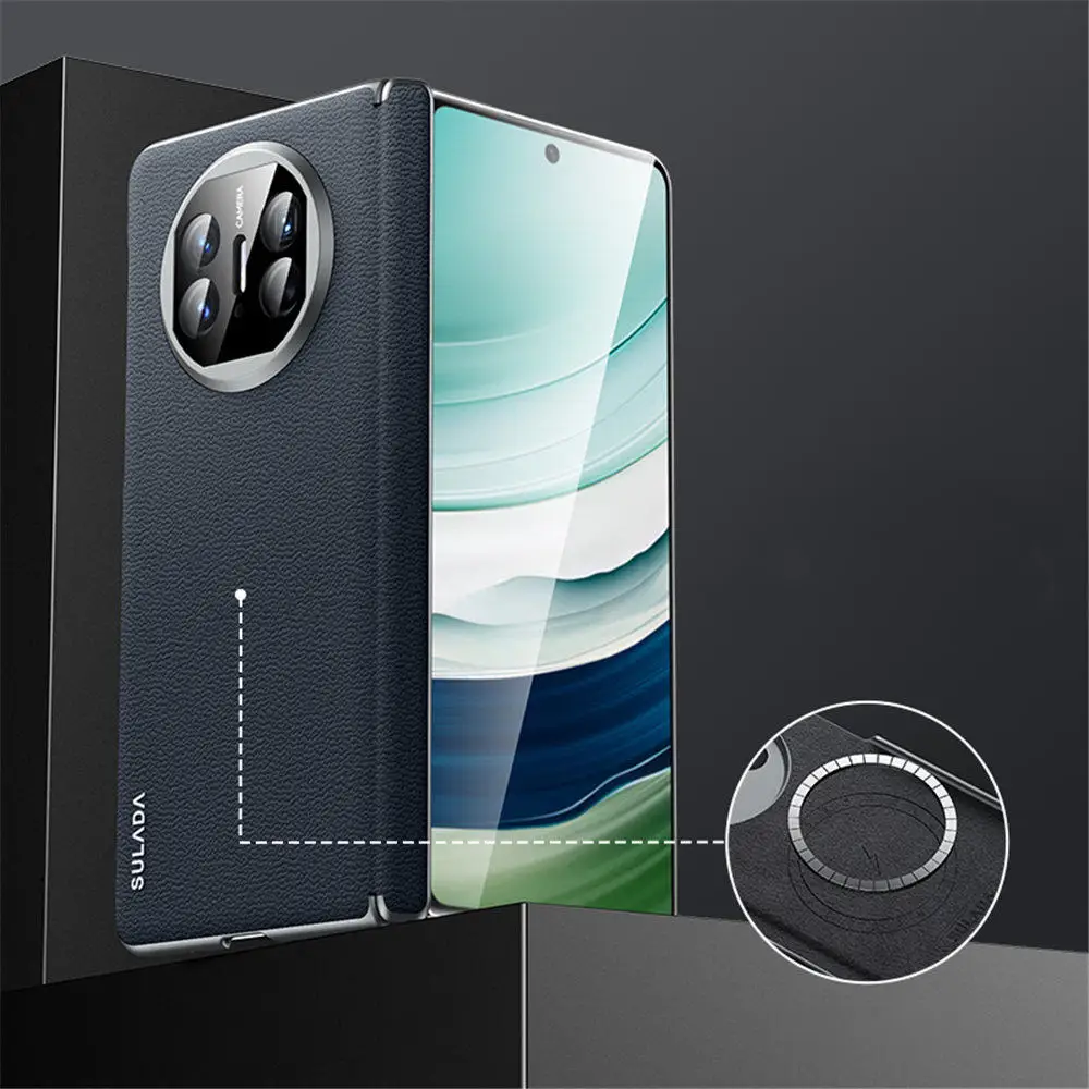 

Магнитный флип-чехол из натуральной яловой кожи, деловой защитный чехол на петлях, Huawei Mate X3 X5 X6