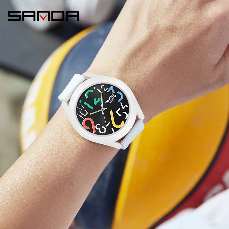 SANDA 9021 Men\'S Watch Silicone Strap Waterproof Watch Creative Simple Girls \'Watch 2024 New Fashion White Casual Quartz Clock