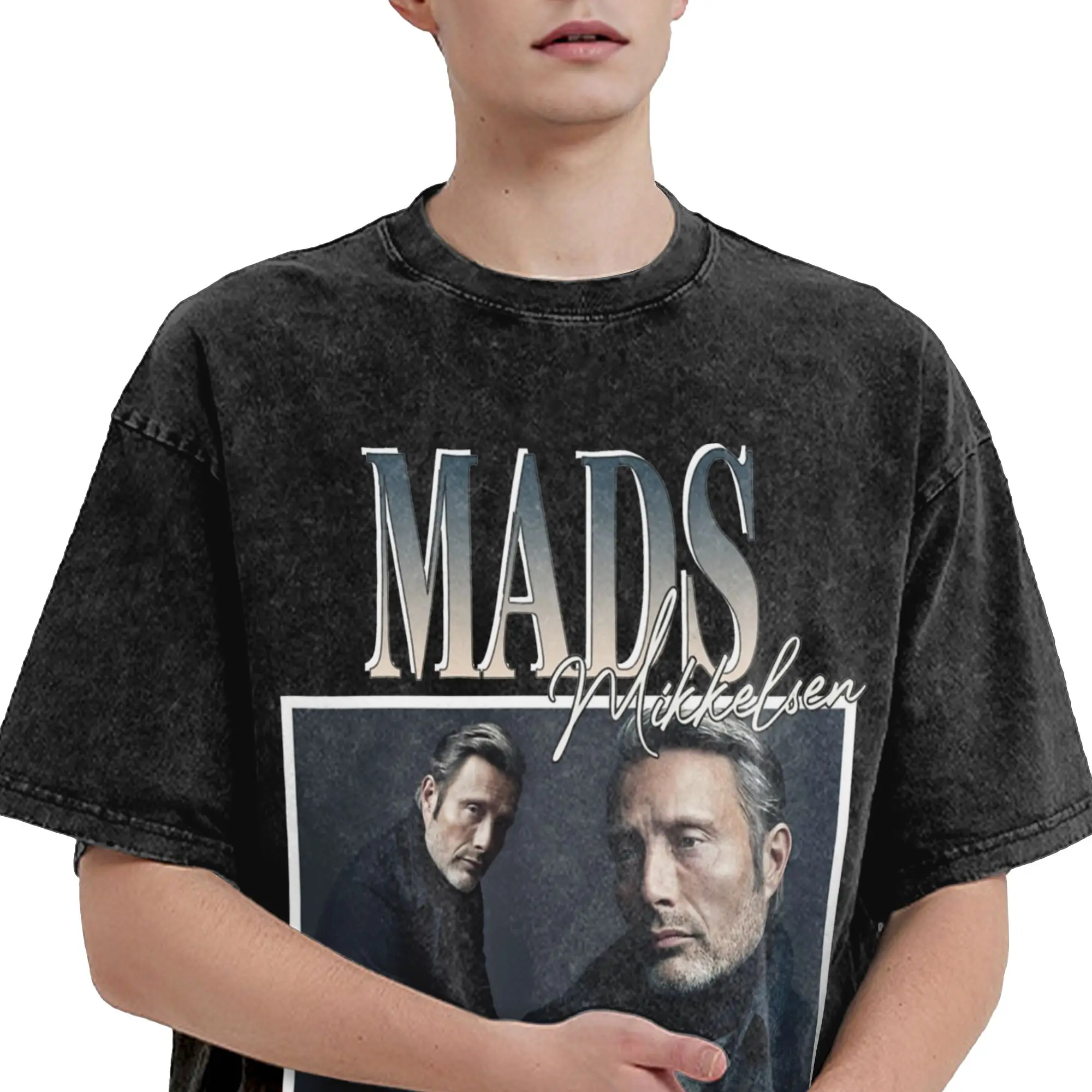 Mads Mikkelsen Actor T ShirtsWashed 100% Cotton Oversize T-Shirt  Vintage Men Women Tops Streetwear Graphic Printed Tee Shirt