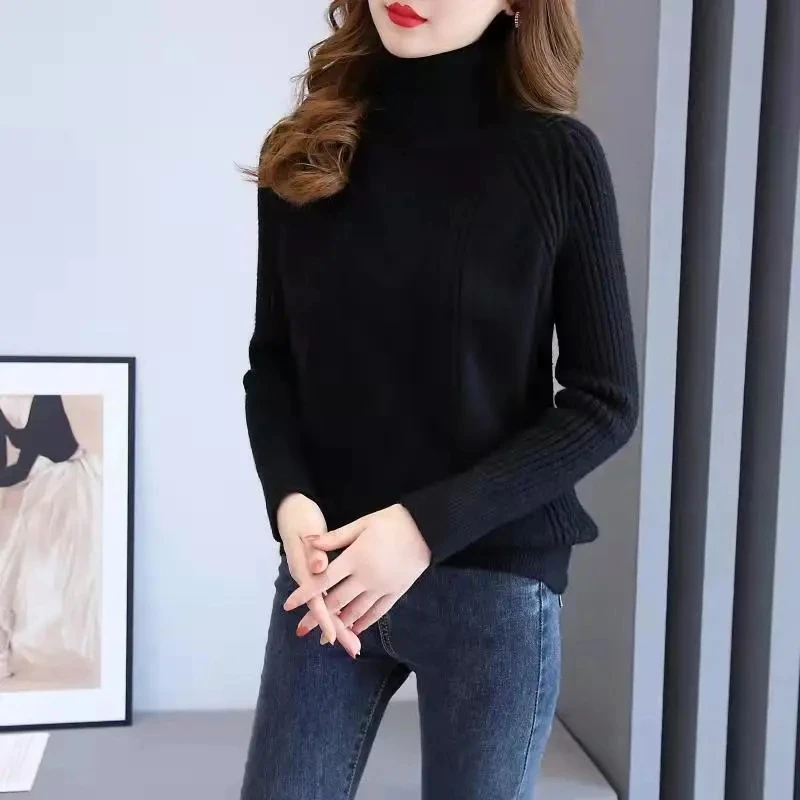 Autumn And Winter New Fashion Highnecked Thick Sweater Ladies Slim Solid Color Joker Knit Loose Comfortable Warm Bottoming Shirt