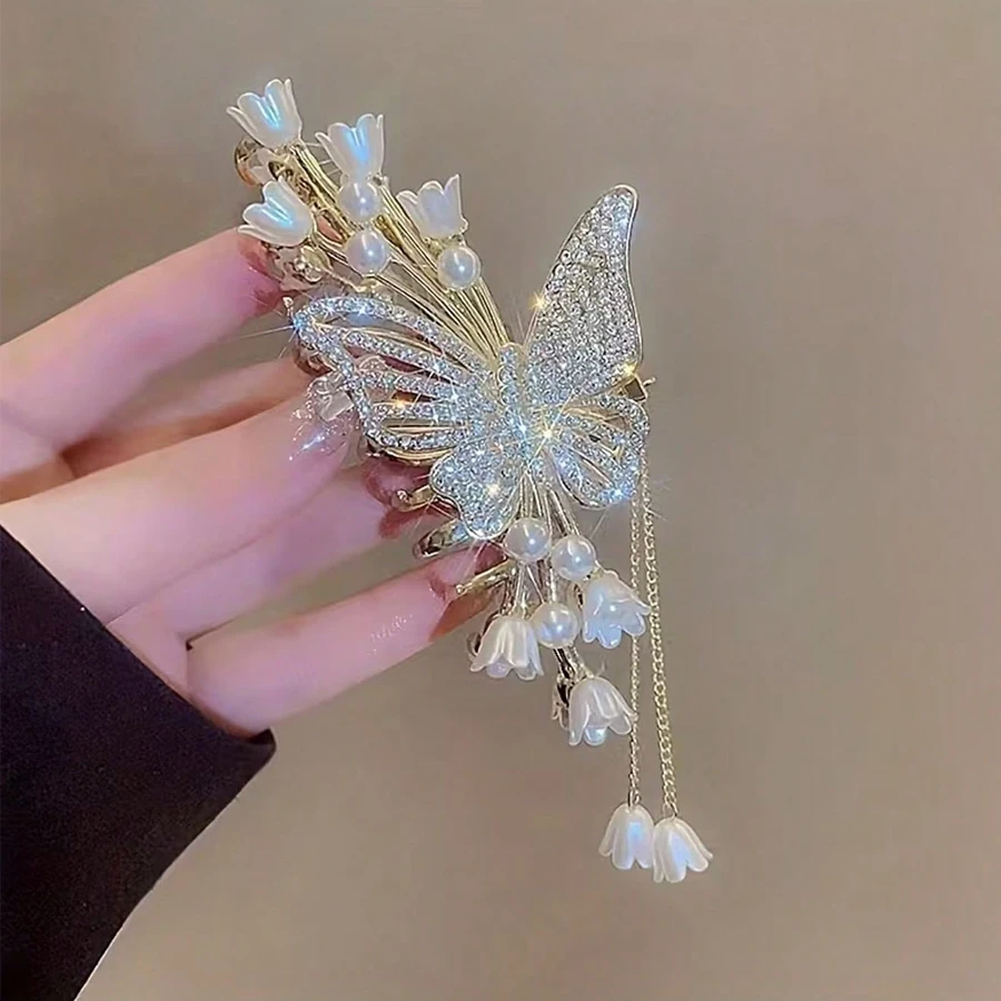 Elegance Pearl Flower Butterfly Hair Claw Women Fashion Cute Sweet Tassel Hair Clip Girls Headdress Exquisite Hair Accessoires