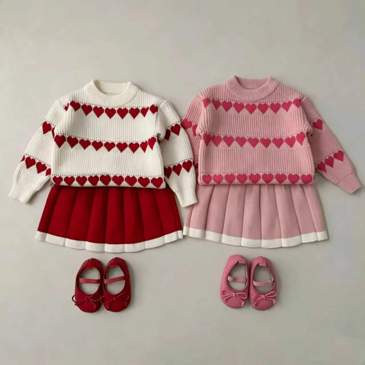 

toddler Little Heart Girls' sweater set autumn and winter western-style children's heart-shaped long sleeved knitted top+short s