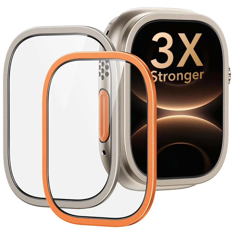 2 Stück gehärtetes Glas für Apple Watch Ultra 4 49 mm, Titan-Metallrahmen, kratzfeste Folie, Displayschutz für iWatch Series Ultra 3 2. – Detail 1