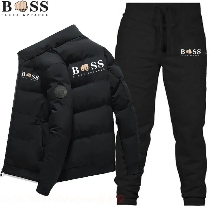 BSS Men\'s Sportswear Set, Two Piece Jacket, Thick Velvet Jacket Brand Pants, Autumn/Winter, 2024