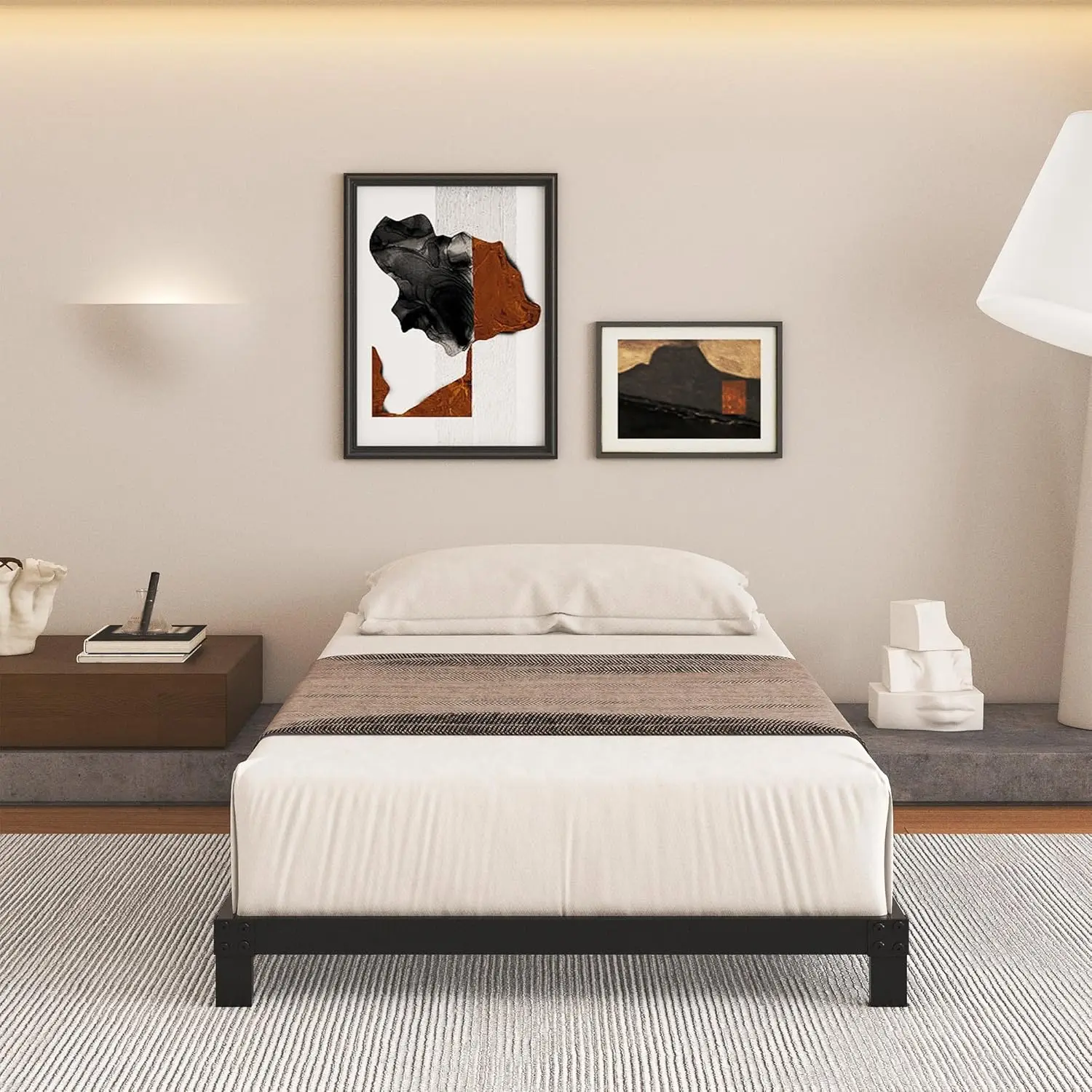 إطار سرير مزدوج منخفض المظهر مقاس 5 بوصات، هيكل فولاذي عالي التحمل، لا حاجة إلى صندوق زنبركي، سهل التجميع، خالي من الضوضاء