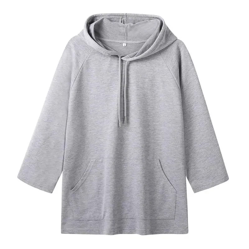 Summer Korean Style 3/4 Sleeve French Terry Pullover Hoodies for Junior Boys and Girls Students Three Quarter Thin Hoodies Top