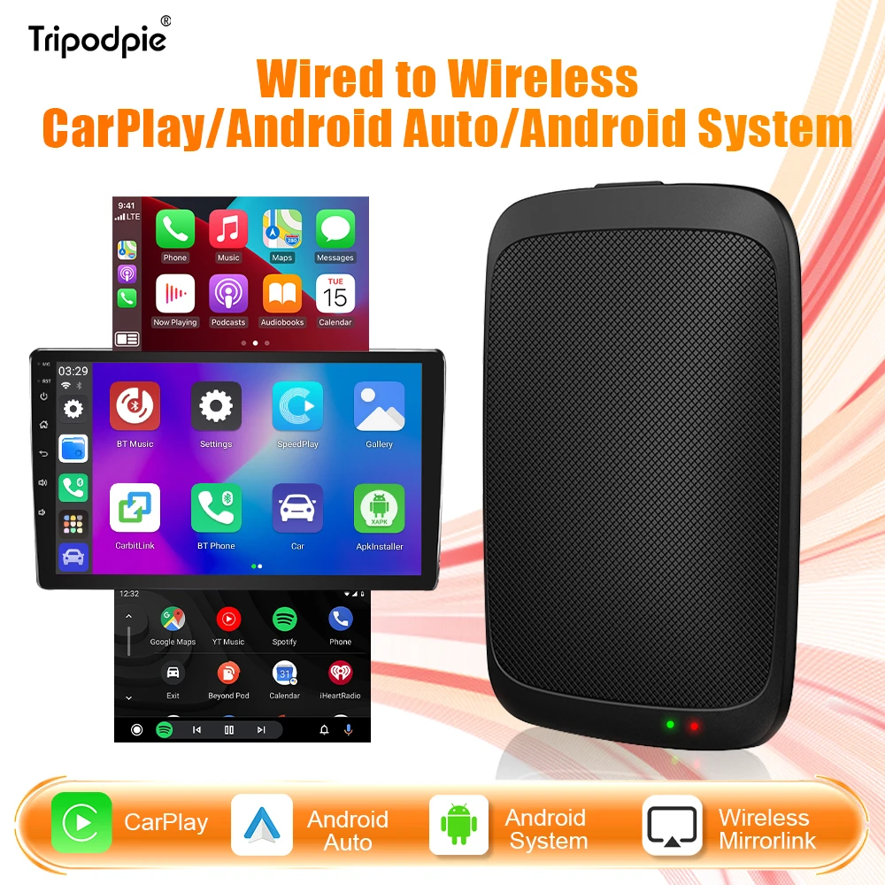 

Беспроводной автомобильный адаптер Carplay Android для Youtube Netflix Android 11 для Citroёn Volvo Benz Audi Mazda Chevrolet Ford Opel