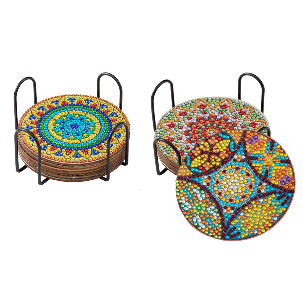 GATYZTORY 6pc/sets DIY Diamonds Painting Coaster Mandala Non-slip Art Mosaic Cup Cushion with Rack Rhinestones Paintings Decor