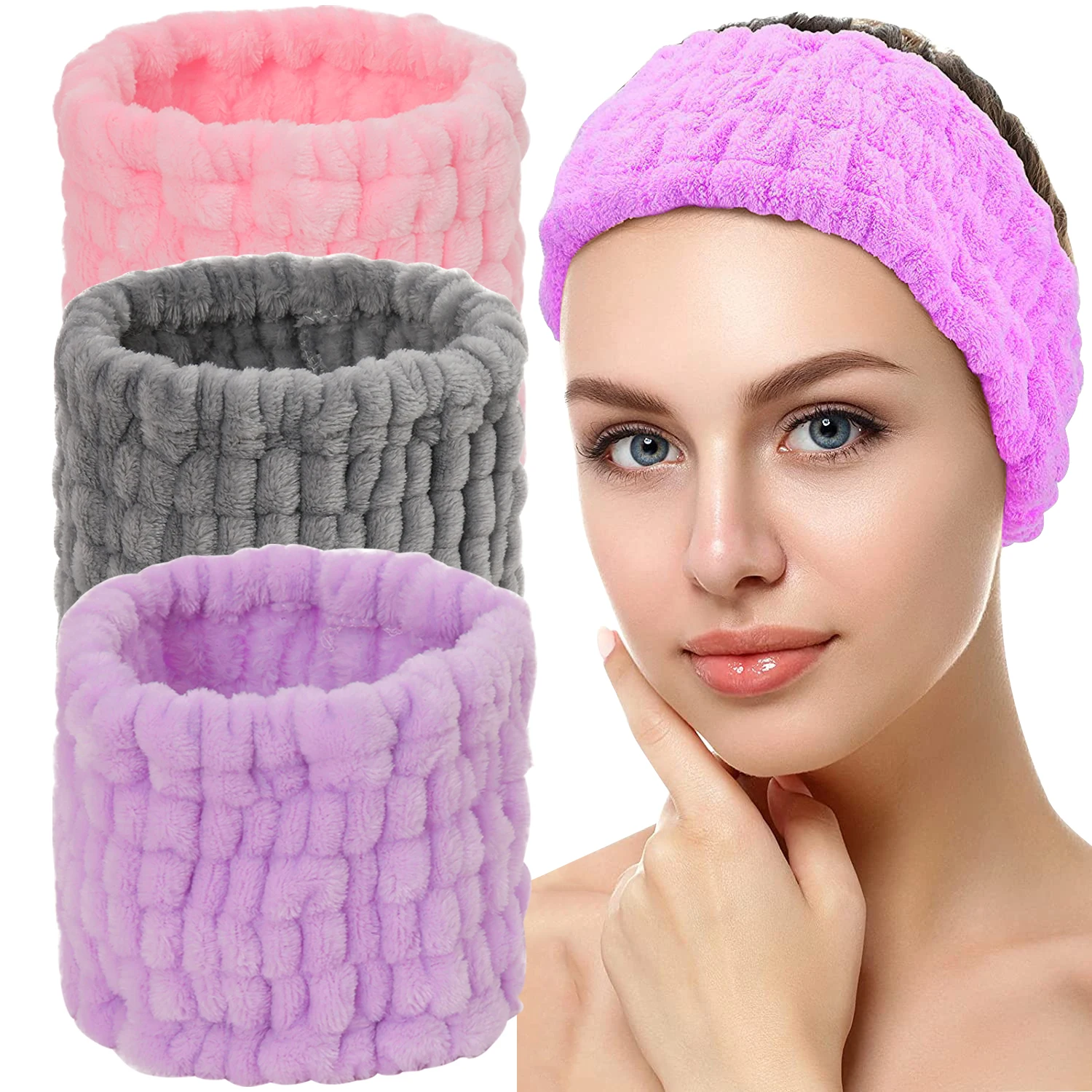 3-teiliges Spa-Stirnband für Frauen, Gesichts-Make-up-Stirnband, weiches Frottee-Haarband und Armbänder, Waschen, Gesicht, Dusche, Schönheitswerkzeug