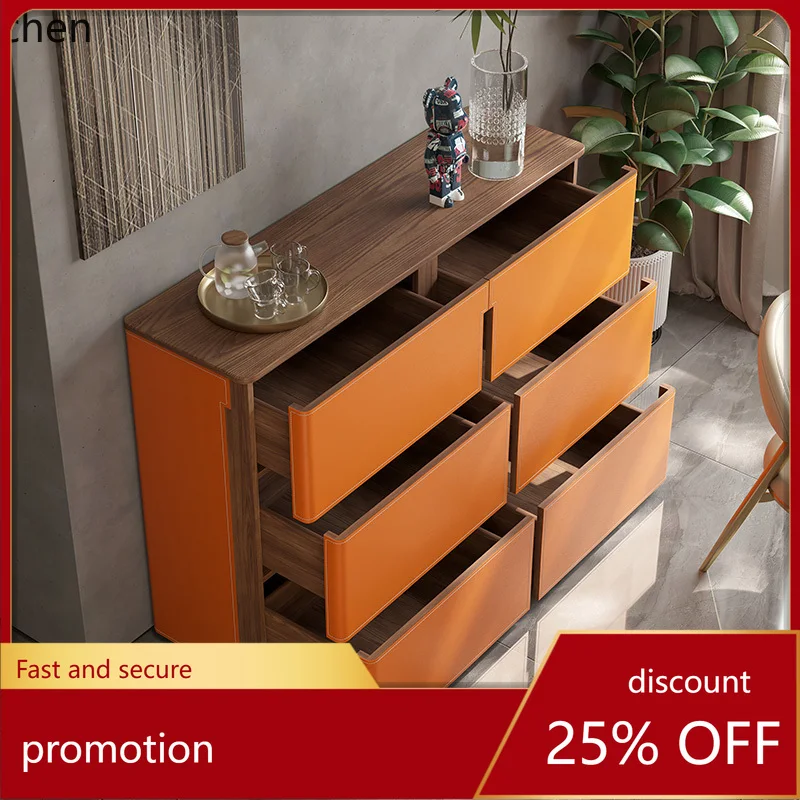 

ZML Sideboard Cabinet Solid Wood Entrance Partition Living Room Six-Drawer Storage Tall TV Cabinet