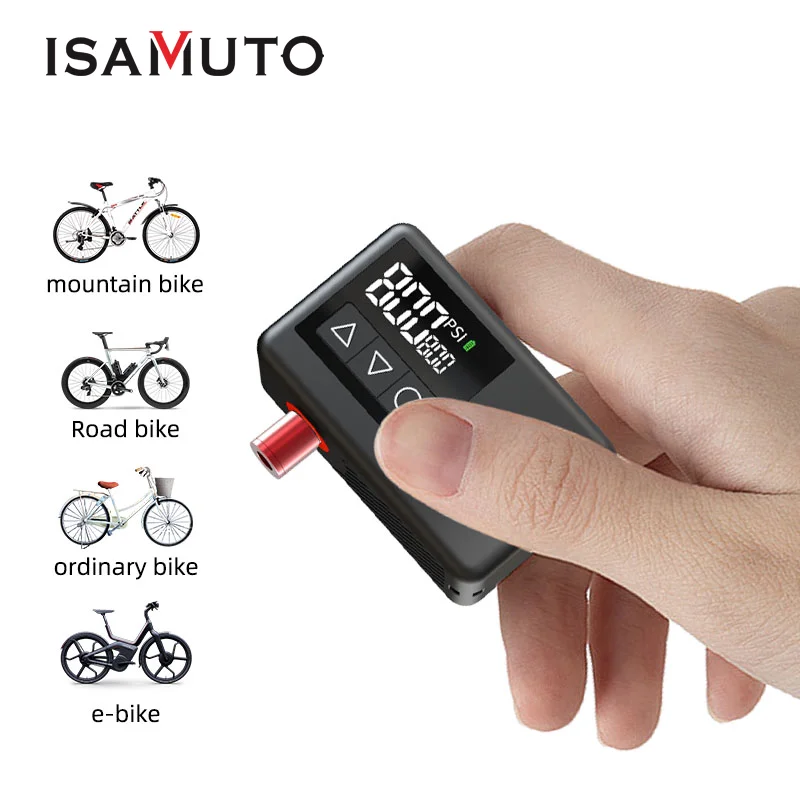 Bomba de aire eléctrica, inflador de neumáticos ISAMUTO de 120 PSI para motocicleta, inflador de bolas de bicicleta, MINI compresor portátil de bolsillo