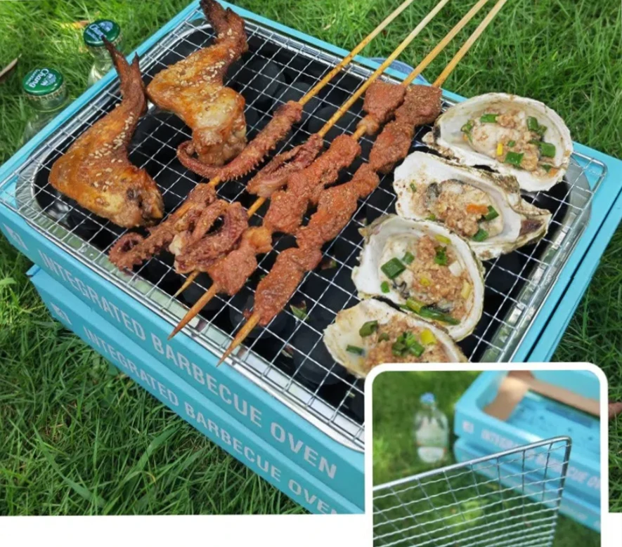 

Disposable barbecue grill, outdoor picnic, team-building, low-smoke stainless steel kraft paper, quick-burning charcoal grill