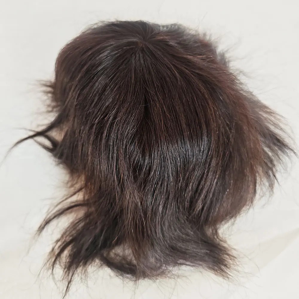 Q6 الدانتيل السويسري مع بو رجل شعر مستعار باروكة من شعر طبيعي نظام شعر ريمي هندي هيربيسي 2 #   اللون البني 6X9 بوصة