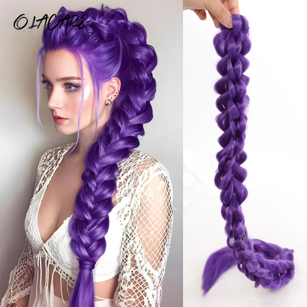 

Synthetic 35Inch Long Ponytail with Clips Braided Purple Hair Ponytail Rumi Costume Hairstyle for Kids Girls Halloween Christmas