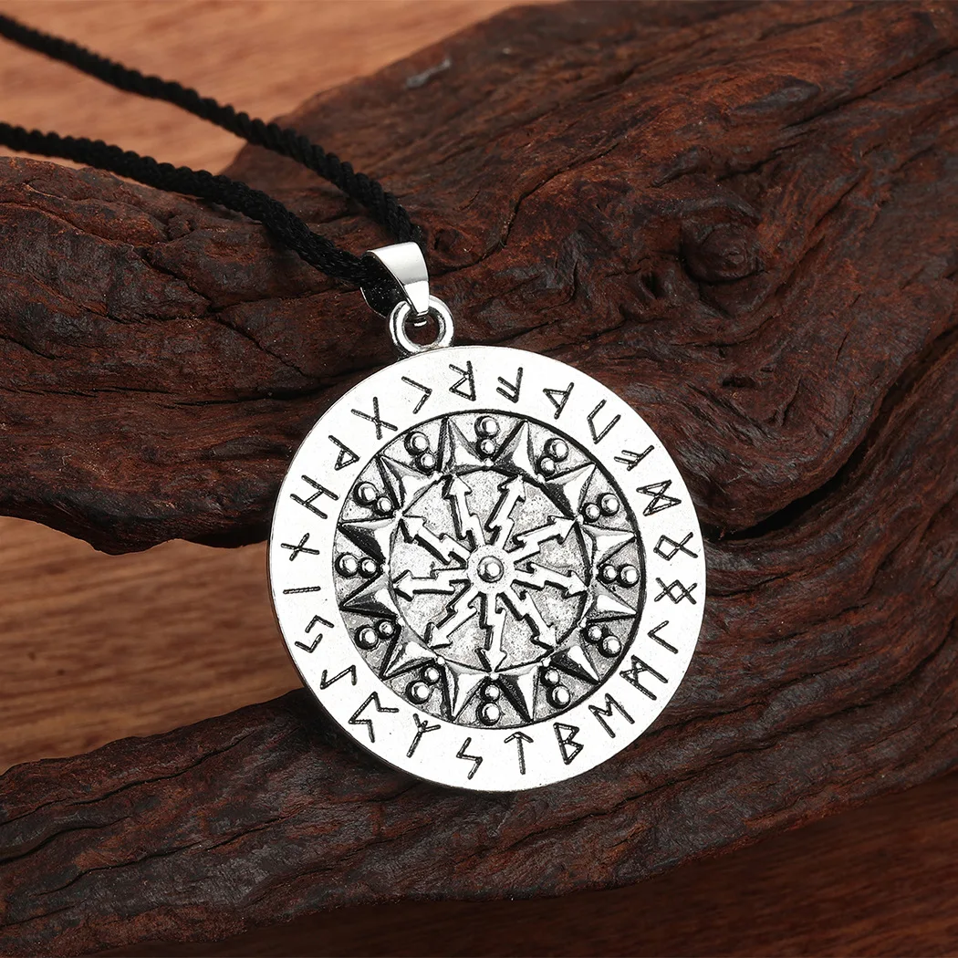 Nordic Warrior Shield Arrow Sun Totem Pendant Celtic Scandinavian Drew Necklace Men's Punk Trend Jewelry