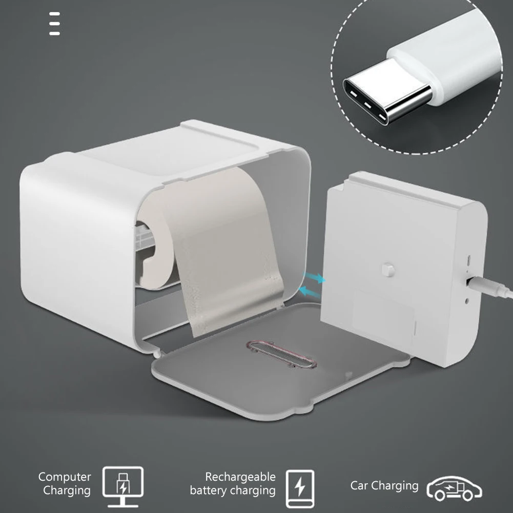 Wall Mount Paper Storage Box Waterproof Smart Sensor Lavatory Roll Organizer USB Charging No Hole Installation Multifunctional